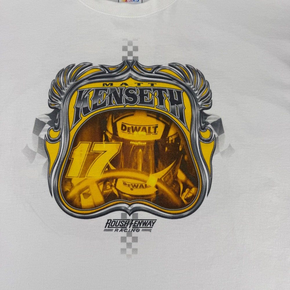 Vintage Matt Kenseth NASCAR T Shirt Mens 2XL White DeWalt Roush Fenway Racing 17 - Picture 3 of 16